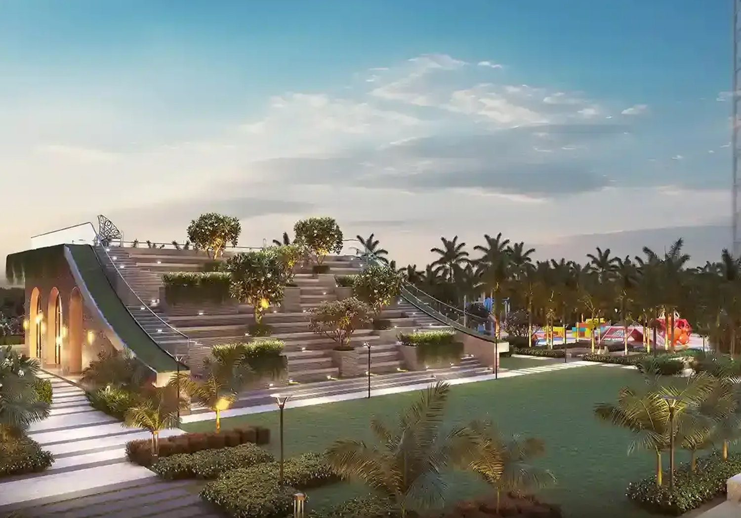 Exterior view of Kolte-Patil Qrious &mdash; photo gallery, images, brochure, amenities, cost sheet, price breakup, availability details, RERA number, RERA certificate, possession date, layout plan, logo, floor plan, master plan, and location map showcasing project highlights and features.