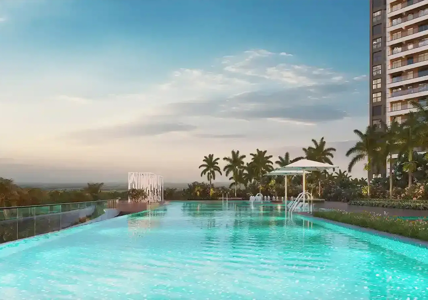 Exterior view of Kolte-Patil Qrious &mdash; photo gallery, images, brochure, amenities, cost sheet, price breakup, availability details, RERA number, RERA certificate, possession date, layout plan, logo, floor plan, master plan, and location map showcasing project highlights and features.